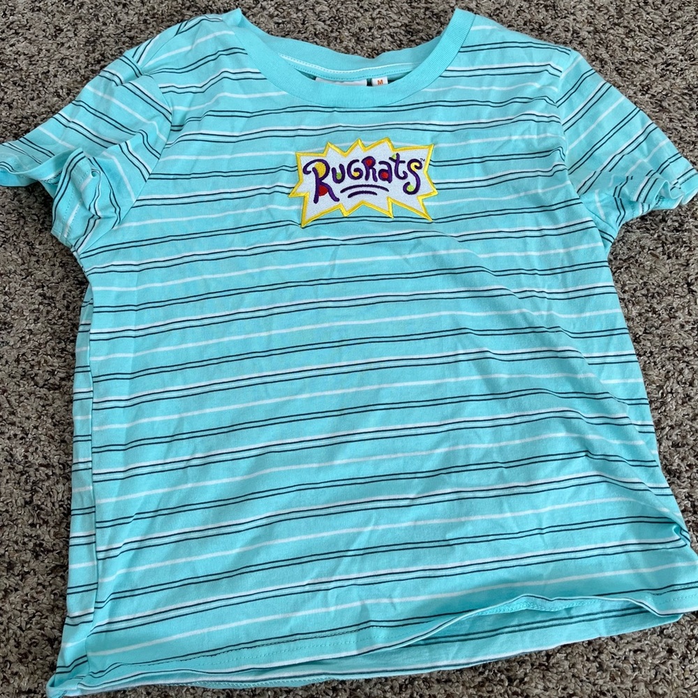 Blue and White Striped Crop Top T-Shirt, Medium, Nickelodeon Brand